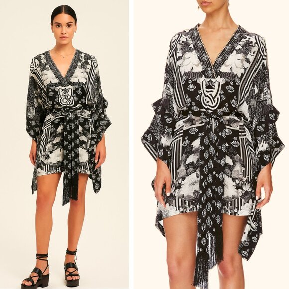 Camilla Double Layer Kimono Sleeve Mini Dress Wild Moonchild Vacation Luxury - Picture 1 of 13